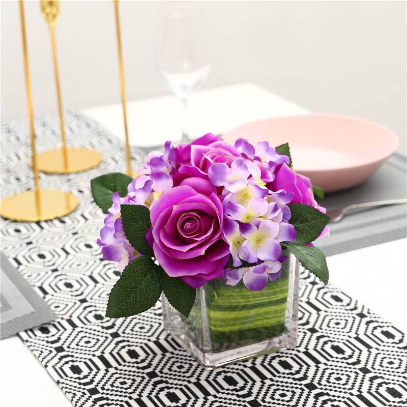 Fule Artificial Silk Rose Flower Centerpiece Arrangement in vase for Home Wedding Decoration (Light Purple) - Image 2